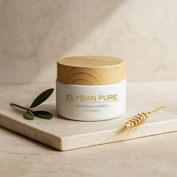 Aeterna Iuventa Antiaging Tallow Creme – natürliche Gesichtscreme auf Stein platziert für sanfte Anti-Falten Pflege