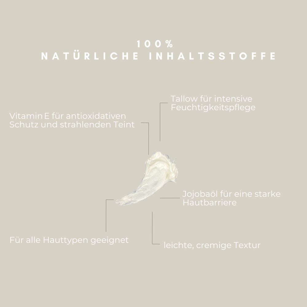 Textur der Aeterna Claritas Tallow Tagescreme mit natürlichen Inhaltsstoffen – pflegende Gesichtscreme für alle Hauttypen
