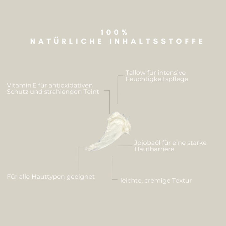 Textur der Aeterna Claritas Tallow Tagescreme mit natürlichen Inhaltsstoffen – pflegende Gesichtscreme für alle Hauttypen